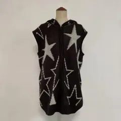 星柄フード付きニットベストオーバーサイズ