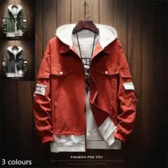 デニムジャケット Gジャン パーカーメンズ フード付き 春秋 フェイク2枚