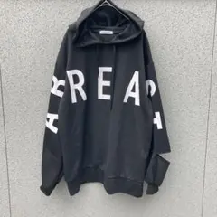 【Leahmatin】M♡パーカー フーディ スリット袖 ビッグプリント 黒のサムネイル