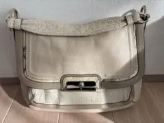 COACH コーチ ショルダーバッグ アイボリー ベージュ クロコ型押し レザー