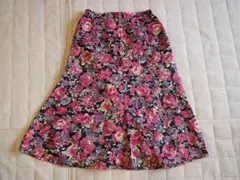 ロングフレアスカート 総花柄 ウエストゴム入り 裏地付き