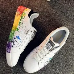 【送料込】虹色パラダイス　レインボー　スニーカー　黒　ブラック　夏