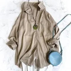 美品 ティッカ TICCA リネンフレンチスリーブシャツ 麻100% オレンジ系