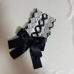 ヘッドドレス　ハンドメイド　ロリータ　フリル　ブラック　黒 お花