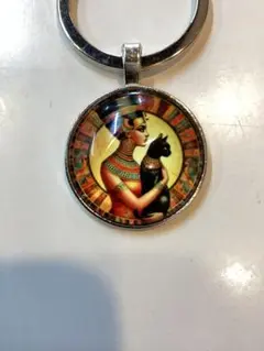 SUPER SALE !!! エジプト女王 ネフェルティティと猫 キーホルダーのサムネイル