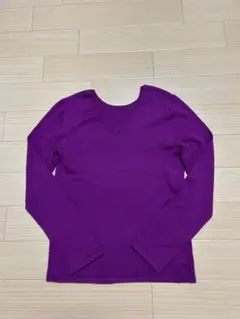 Vネック 長袖ニット パープル