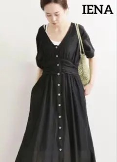 美品⭐︎IENAイエナ⭐︎コットンシルクローン ギャザーワンピース ブラック M