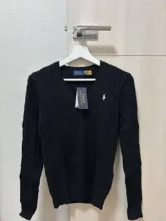POLO RALPH LAUREN ケーブルニット Vネックセーター ブラック