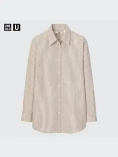 ユニクロU オーバーサイズシャツ 2022秋冬 ストライプシャツ ベージュ XL