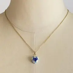 ベネチアンガラス ネックレス ハート ブルー 花 フラワー チェーン