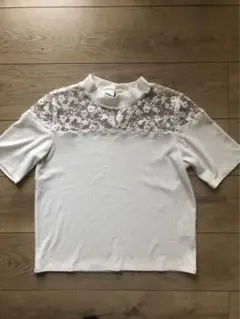 NICE CLAUP 花柄切替レーストップス　白