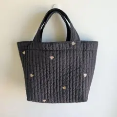 完成品✱ヌビバッグ✱ゆったりMサイズ✱ブラック×ハート刺繍✱ハンドメイド