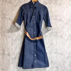 美品　バーバリー ブルーレーベル デニムワンピース　ノバチェック ベルト付　36