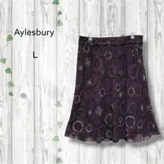 アリスバーリー　膝丈フレアスカート　総柄　大きいサイズ　サラサラ　プラムブラウン