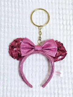 ミニーマウスス　カチューシャ　スパンコールキーホルダー