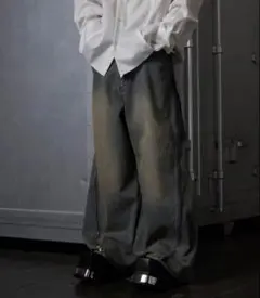 GRANCYジップデザイン バギーデニム パンツ ブルー L