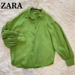ZARA 緑色 シャツ バルーンスリーブ
