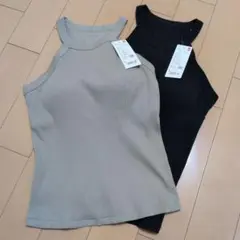 ホルダーネック　UNIQLO リブ　ブラトップ 2色 L　まとめ売り　黒ベージュ