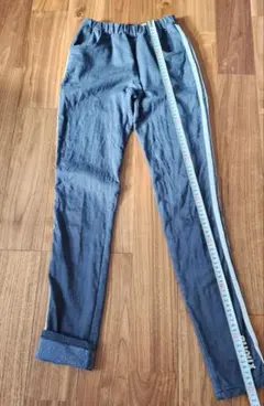 キッズ 女の子用パンツ160サイズ ポケット付き ウエストゴム ブルーグレー