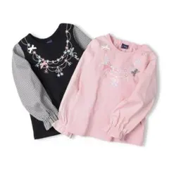 crescent ネックレス風刺繍切替長袖Tシャツ