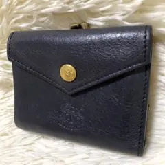 【極美品✨】イルビゾンテ がま口 二つ折り財布 ゴールドボタン フラップ 紺