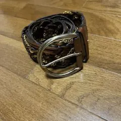 ブラウンレザー編み込みベルト