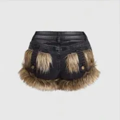 平成ギャルグランジ y2k ファー付きデニムショートパンツ