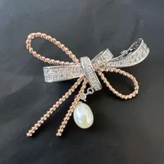 美品　本真珠　ブローチ　リボン