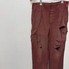 カーゴパンツ ワークパンツ ダメージ加工 ボルドー系 サイズ不明