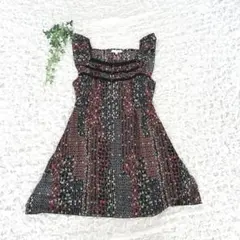 【美品】エニィファム 花柄チュニックワンピース【3】ブラック系 オンワード樫山