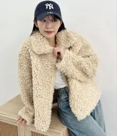 に*あ様 しまむらエリツキFFZIPJK ファージャケットコート ベージュ M 