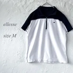 ellesse 半袖ポロシャツ M ハーフジップ ネイビー 白 運動1451