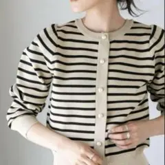 ナノユニバース ライトスポンディッシュパールボタンカーディガン ボーダー