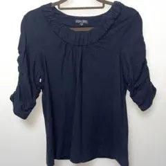 最安値❣️ブラック　五分袖 ラウンドネック トップス　カットソー 38 M