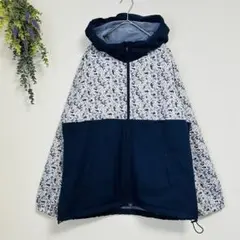 訳あり‼️農業女子PJ 【XL】花柄ジャケット ネイビー あったかい