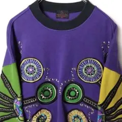 90s SantaFe 孔雀 マルチカラー 刺繍 クレイジーパターン スウェットのサムネイル
