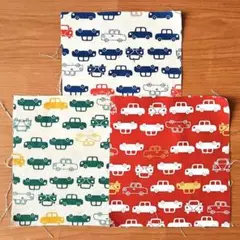 車のプリント生地 綿生地 3枚セット ハギレ 約16cm x 約15cm