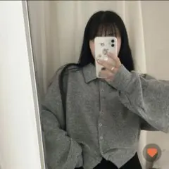 nugu グレー 襟付きカーディガンバルーンスリーブ