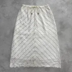ミモレ丈スカート オフホワイト M シワ加工 ナチュラル系 Aライン 春夏