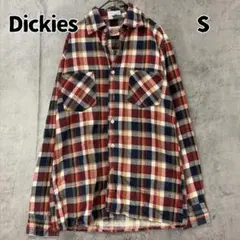 ディッキーズ ネルシャツ Sサイズ 赤 長袖 チェック柄 カジュアル【9128】