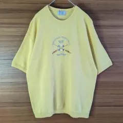 90s Tシャツ レトロ刺繍 サマーニット レナウン 黄色 Ｌ 古着のサムネイル