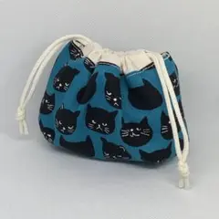 ミニミニ巾着　黒猫　グリーン