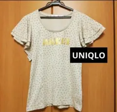 UNIQLO ディズニー ミッキーフレアスリーブ 半袖 ドット柄 T ベージュ