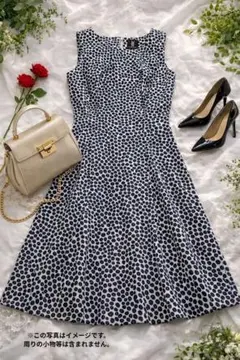 銀座マギー 水玉ワンピース 上品 Aライン 美シルエット　Мサイズ　綿100%