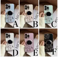 ☆スタンド付き☆ かわいい宇宙飛行士 iPhone7/8/SE  ケース クロ