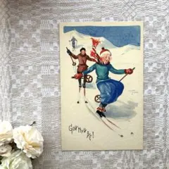 Adina Sand 新年カード スキー 雪山 北欧ヴィンテージ スウェーデン