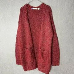 ROXY バーガンディ ロングカーディガン　アクリル　ウール M ロキシー