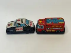 2台 ブリキ玩具 ブリキミニカー 日本製 消防車とパトカー 고장·부품용