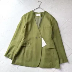 新品 CELFORD リネンライクジャケット ノーカラー 38 グリーンのサムネイル