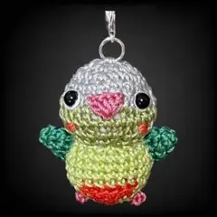 あみぐるみ　ウロコインコ　バッグチャーム　シルバー